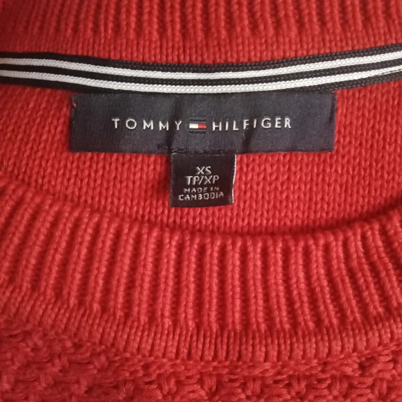 Tommy Hilfiger Red Textured Knit 100% Cotton Sweater Vest Y2K Size XS - Picture 7 of 8
